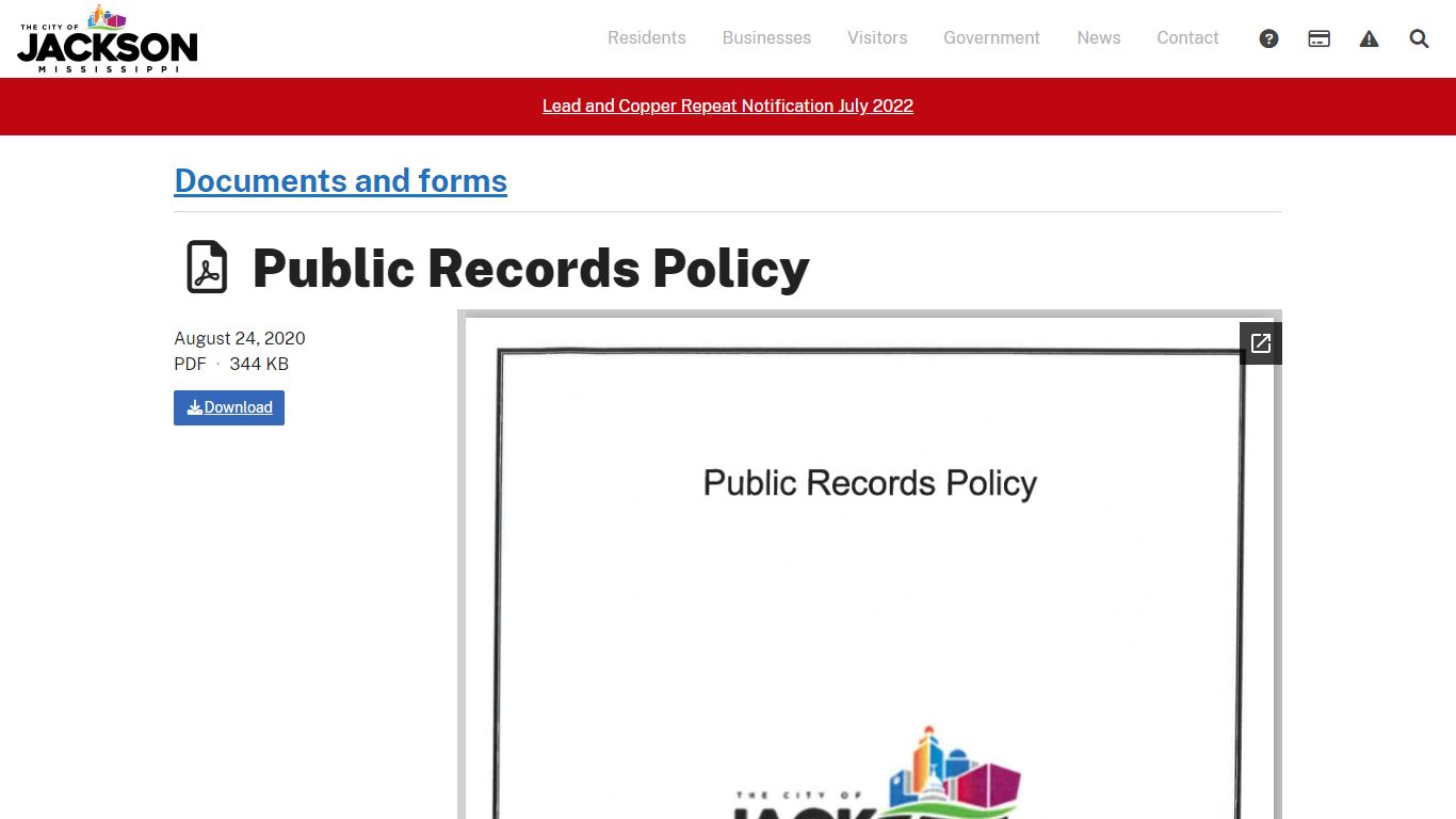 Public Records Policy - Jackson, MS
